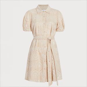 Sam Edelman Size 14 NWT Natural Mini Puff Sleeve Eyelet Mini Dress with Belt
